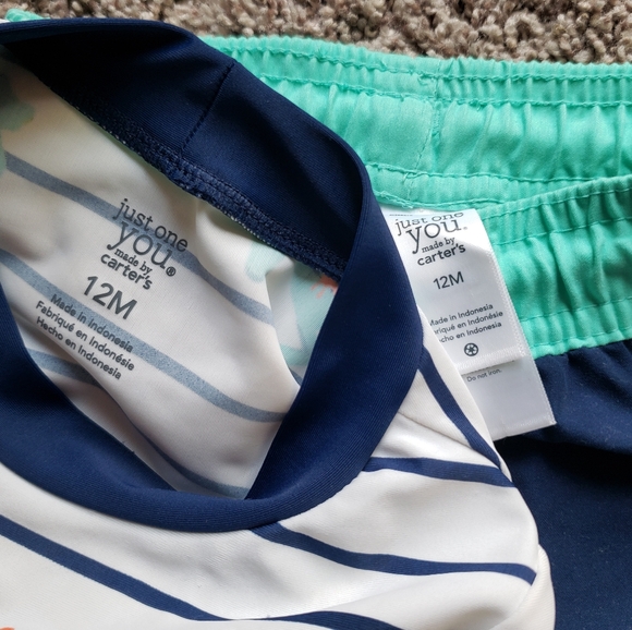 Carter's Just One You Baby Boy Swim Trunks Rash Guard Set 12m - Picture 4 of 4